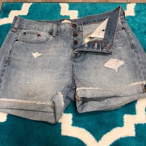JCrew Light Wash Distressed Button Fly Shorts